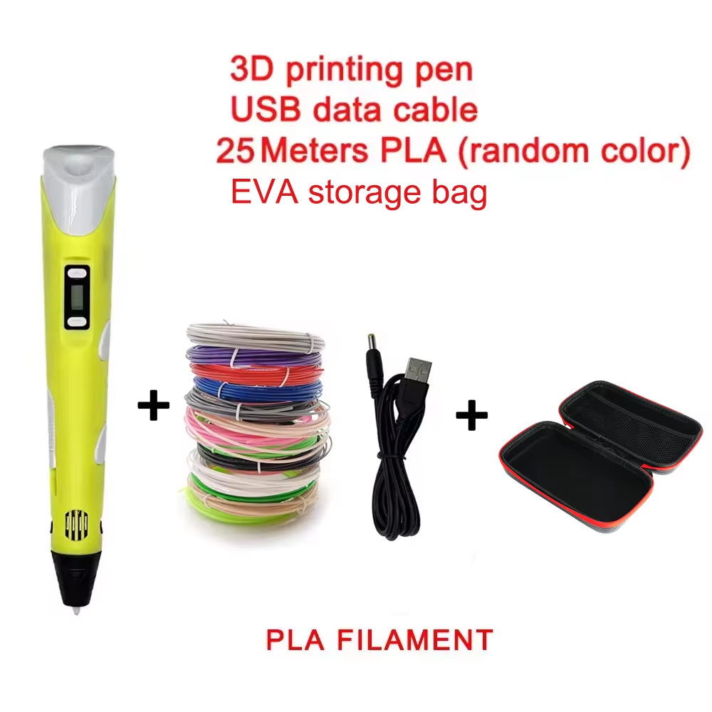 Electronic 3D Printing Pen 25MPLA Long Thread Children'S 3D Graffiti Drawing Tool Drawing Smart Toy DIY Christmas Birthday Gift