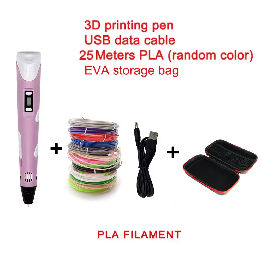 Electronic 3D Printing Pen 25MPLA Long Thread Children'S 3D Graffiti Drawing Tool Drawing Smart Toy DIY Christmas Birthday Gift