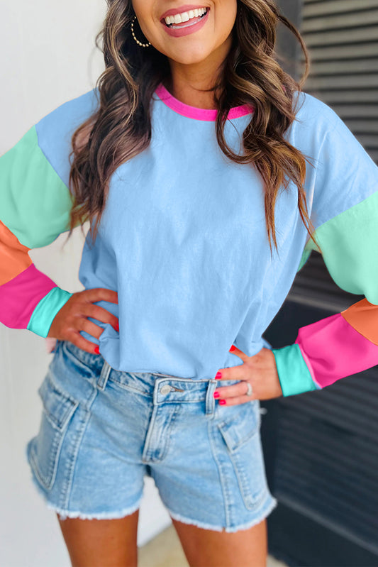 Colorblock Patchwork Long Sleeve  Top