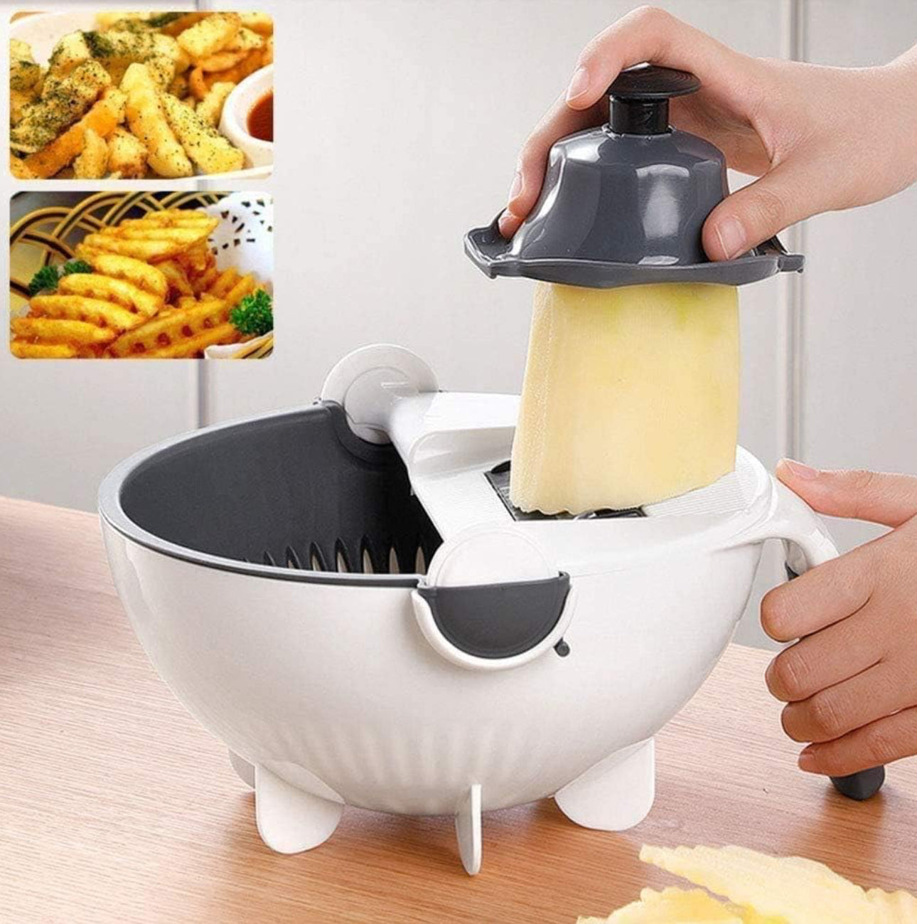 Portable Fruits And Vegetables Cutter And Chopper Set With Rotating Drain Basket