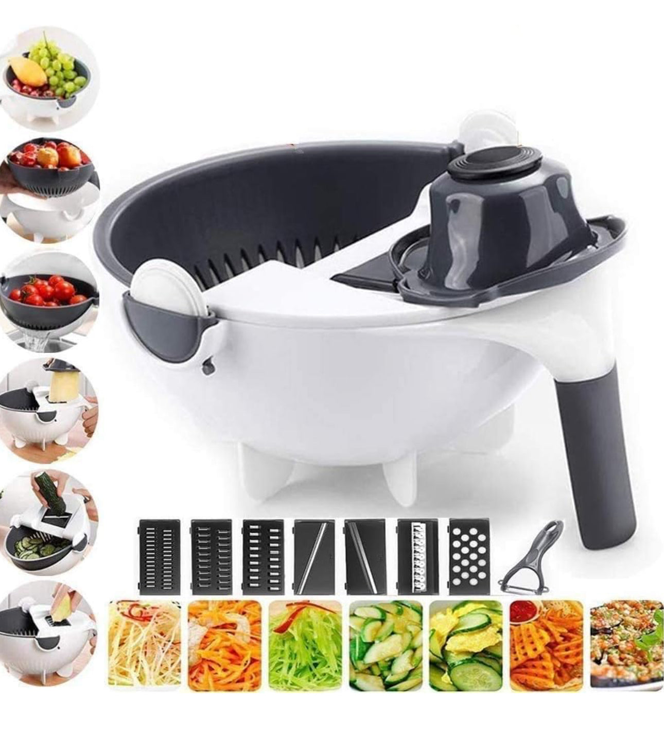 Portable Fruits And Vegetables Cutter And Chopper Set With Rotating Drain Basket