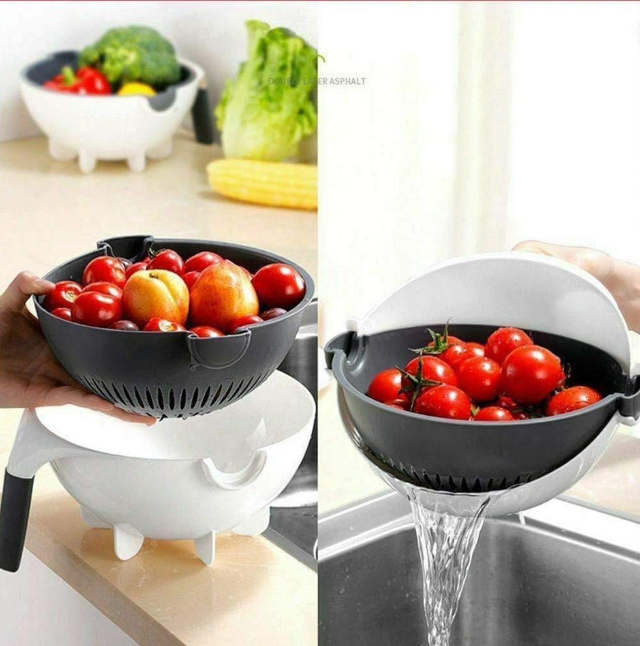 Portable Fruits And Vegetables Cutter And Chopper Set With Rotating Drain Basket