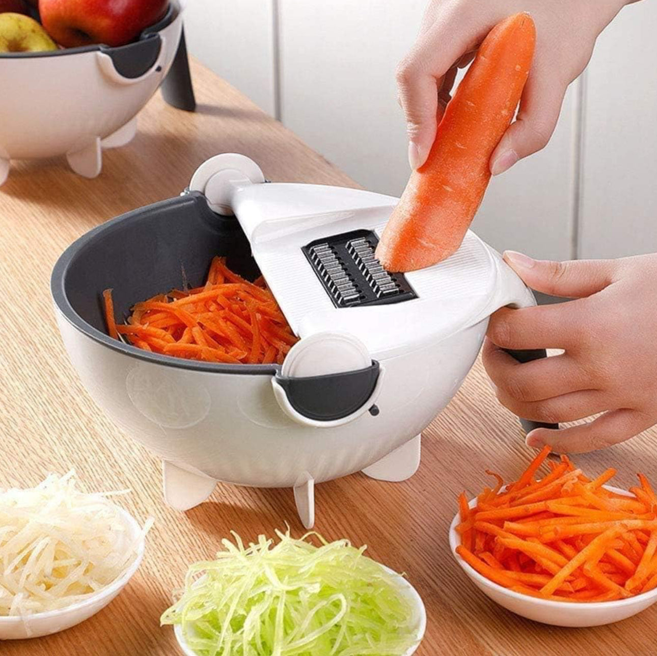 Portable Fruits And Vegetables Cutter And Chopper Set With Rotating Drain Basket