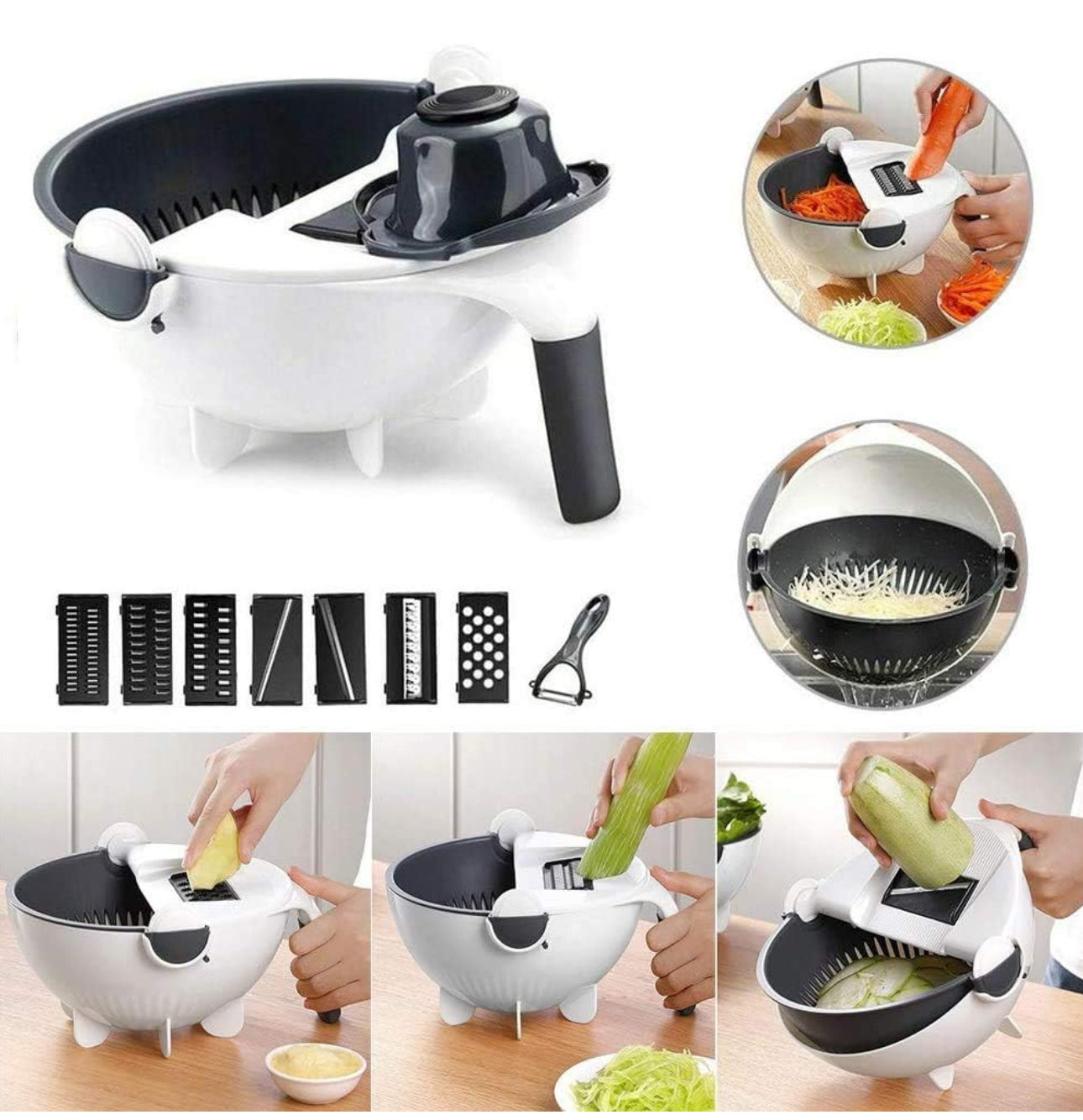 Portable Fruits And Vegetables Cutter And Chopper Set With Rotating Drain Basket