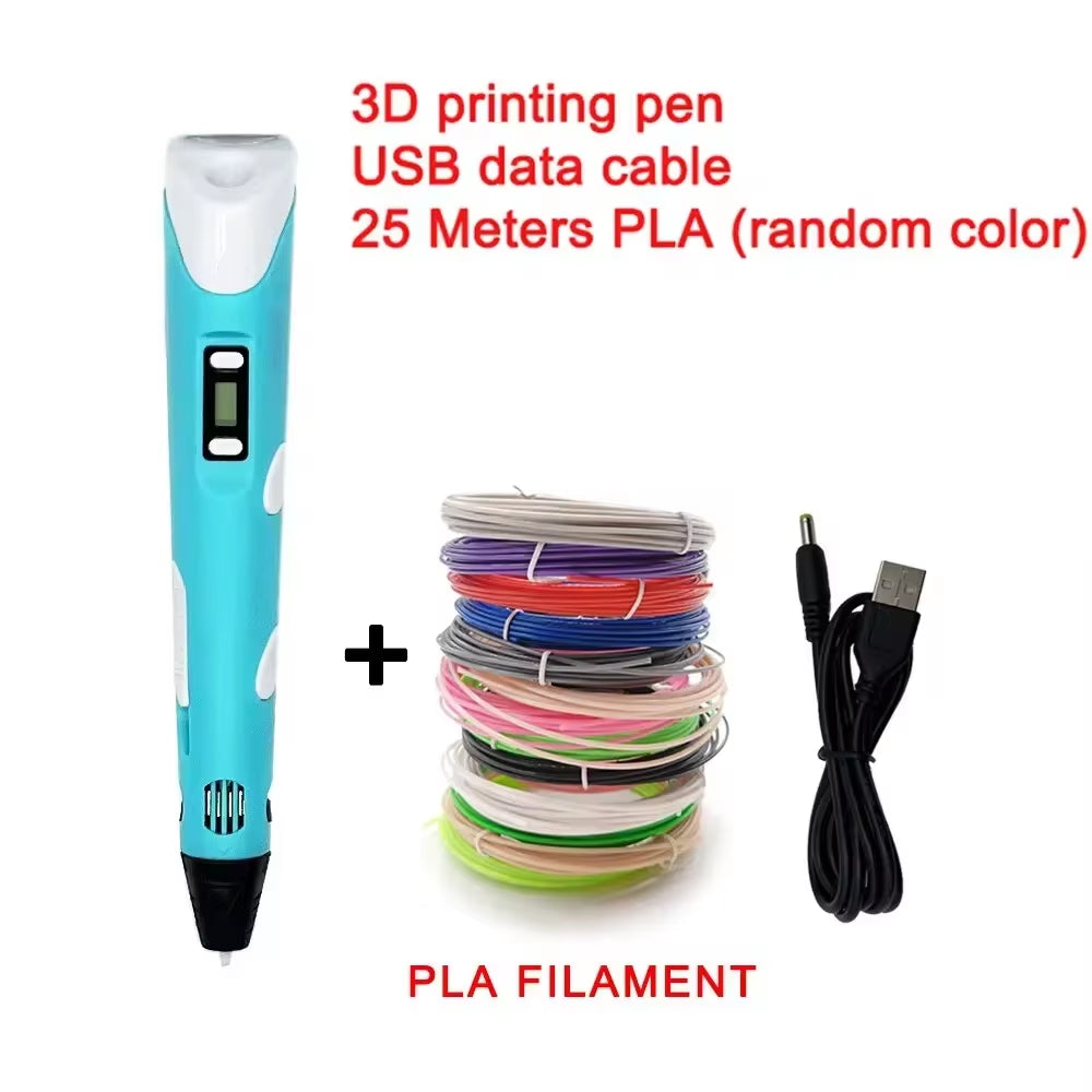 Electronic 3D Printing Pen 25MPLA Long Thread Children'S 3D Graffiti Drawing Tool Drawing Smart Toy DIY Christmas Birthday Gift