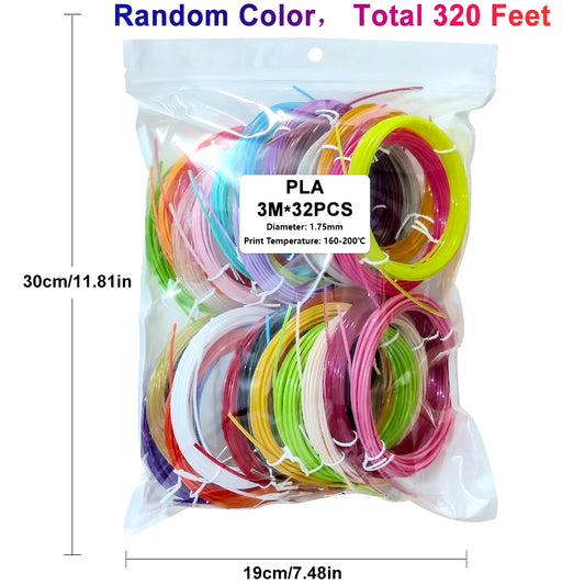 32 Colors 3D Pen Filament 1.75Mm PLA, Each Color 10Feet(3M), Total 320 Feet (96M) 3D Pen Filament Refills, Random Color