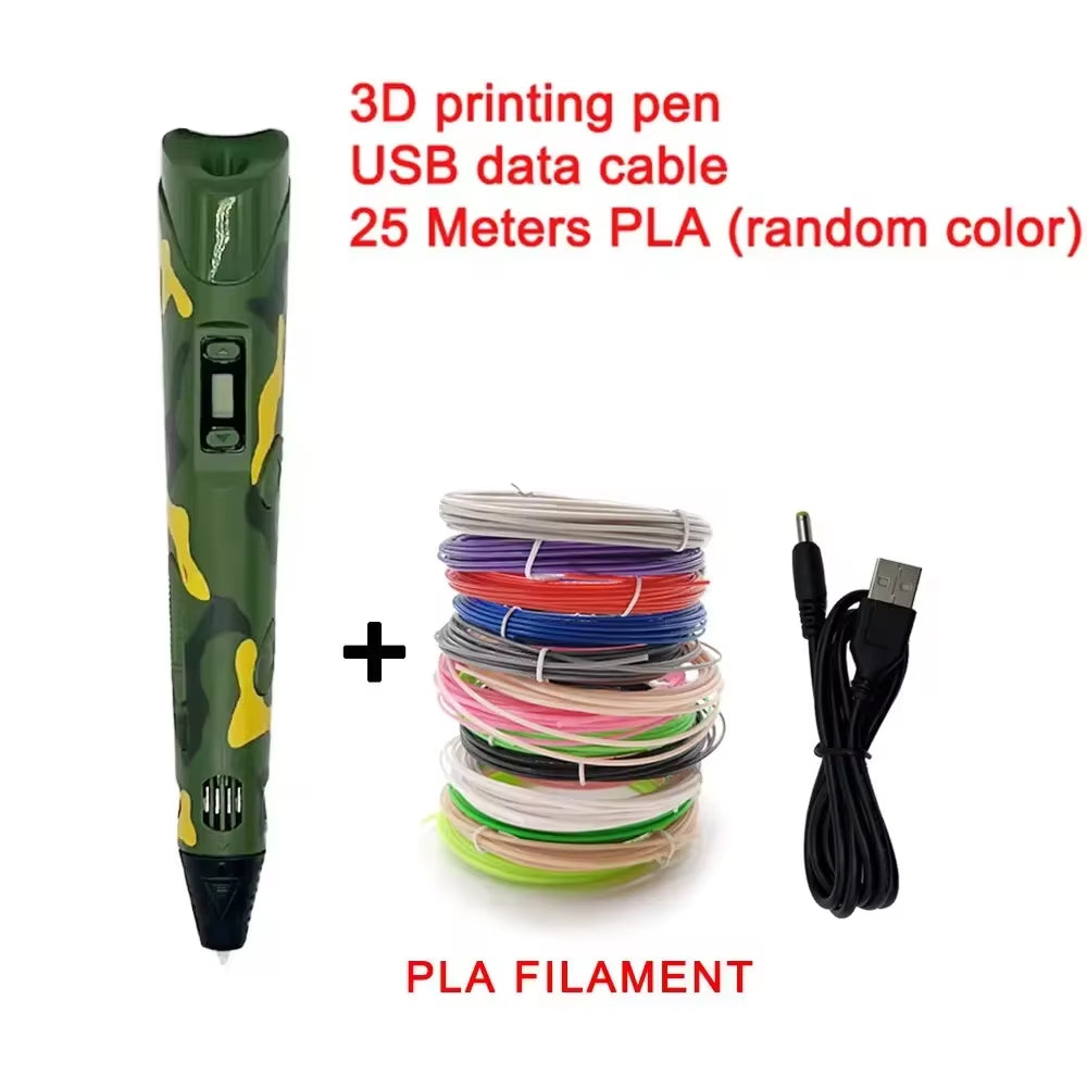 Electronic 3D Printing Pen 25MPLA Long Thread Children'S 3D Graffiti Drawing Tool Drawing Smart Toy DIY Christmas Birthday Gift