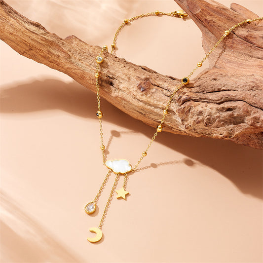 White Shell Cloud Star Moon Long Fringe Water Drop Fashion Necklace