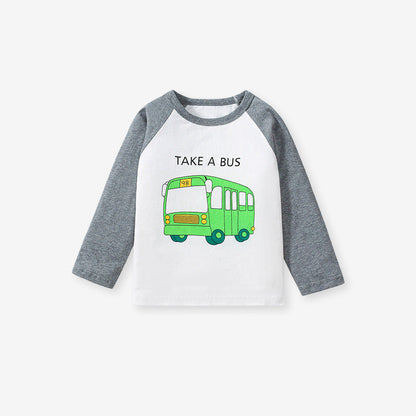 New Arrival Kids Boys Cartoon Print Crew Neck Long Sleeves Color