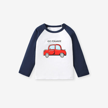 New Arrival Kids Boys Cartoon Print Crew Neck Long Sleeves Color